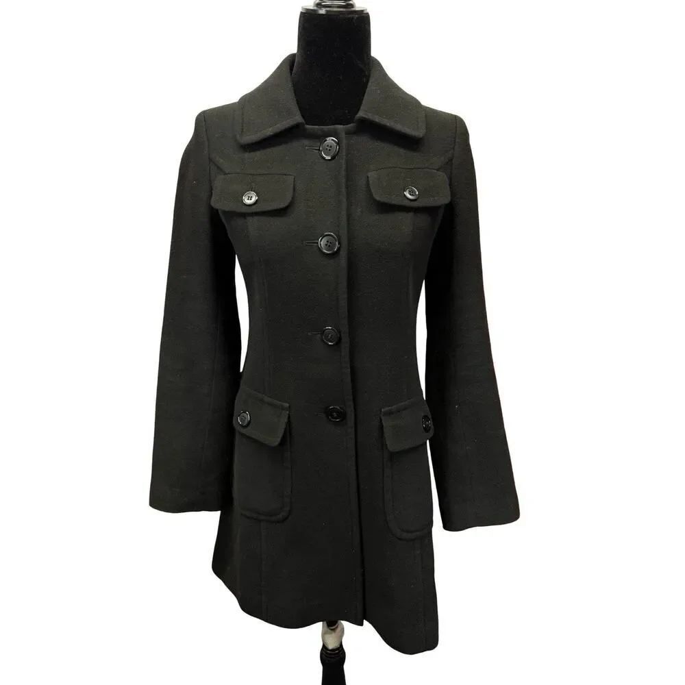 Uniqlo Black Wool Cashmere Blend Coat XS Tailored Minimal Classic Coat